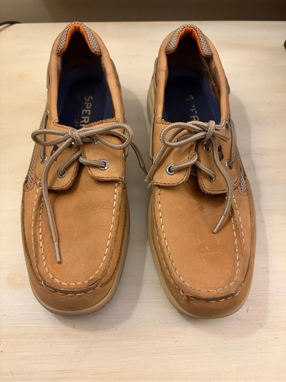 Sperry Tan Leather Moc-Toe Boat Shoes